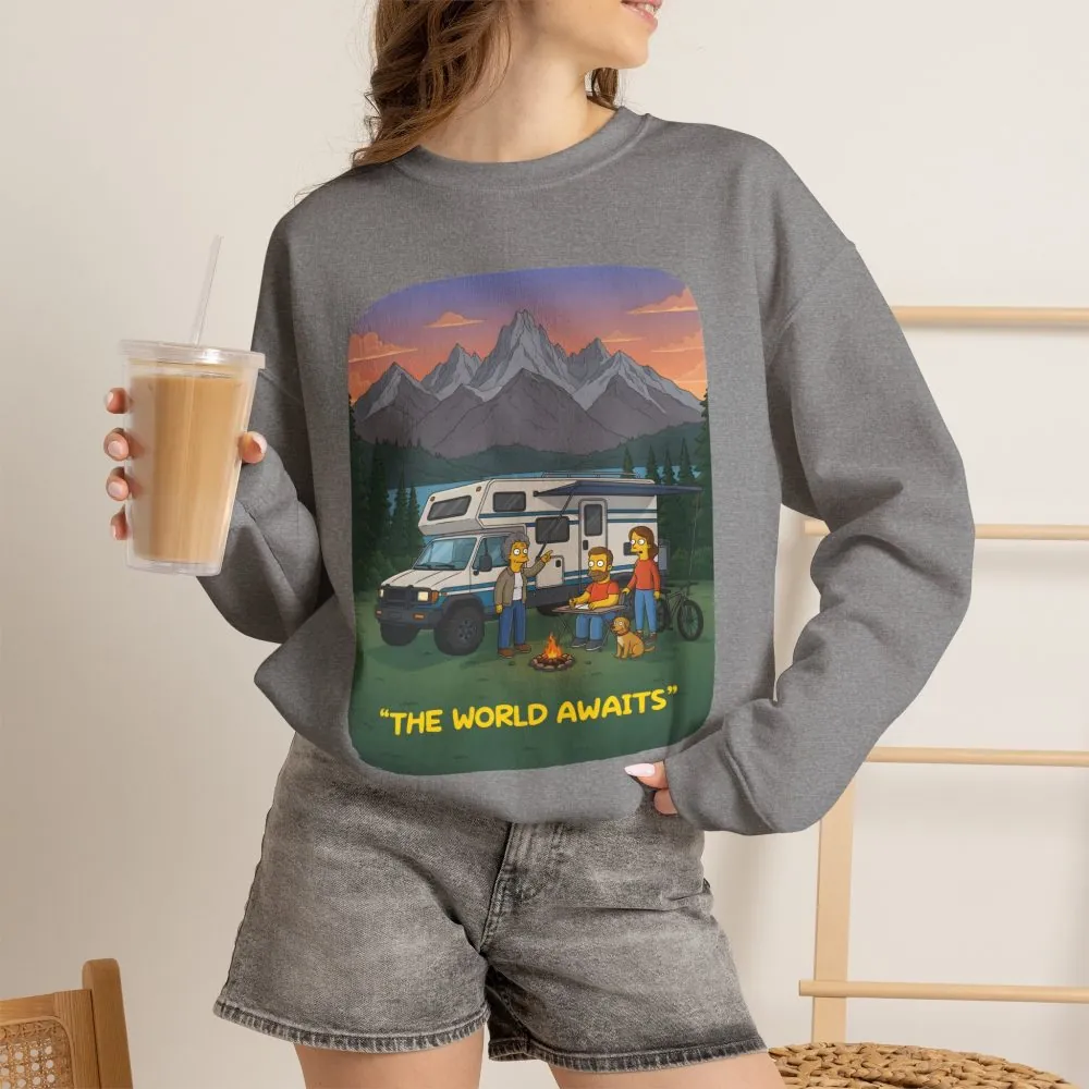 Unisex Heavy Blend™ Crewneck Sweatshirt — "The World Awaits" Design Sitcom-Line
