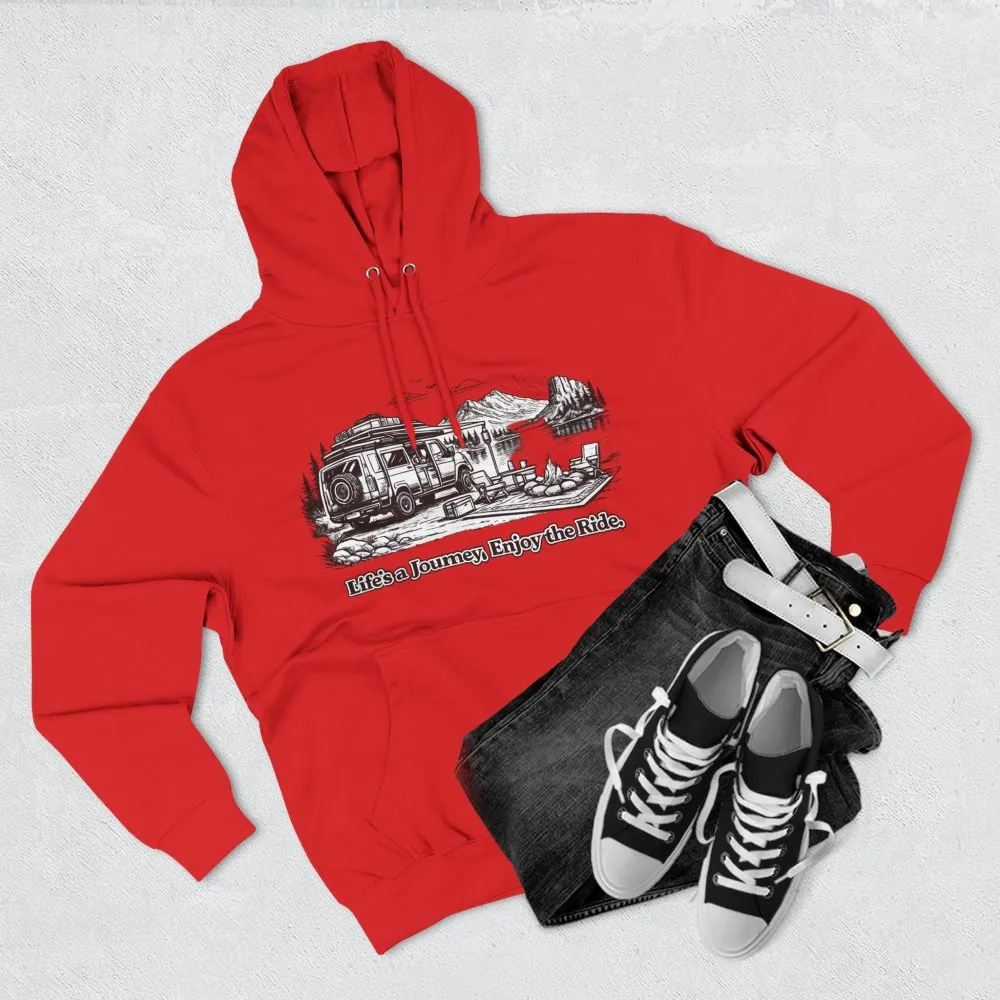 Three-Panel Fleece Hoodie - "Lifes A Journey,Enjoy The Ride" Design Minimal-Line