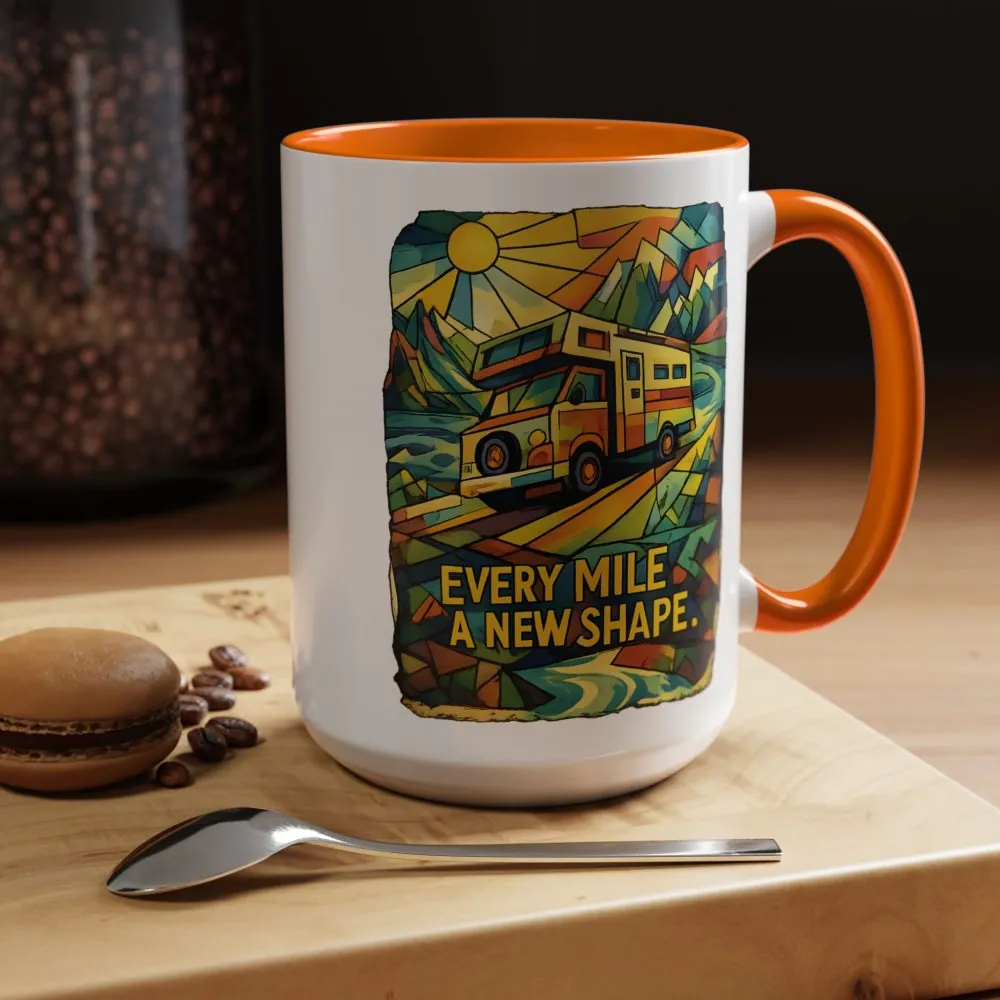 Accent Coffee Mug (11, 15oz) — "Every Mile A New Shape" Design Cubic-Line