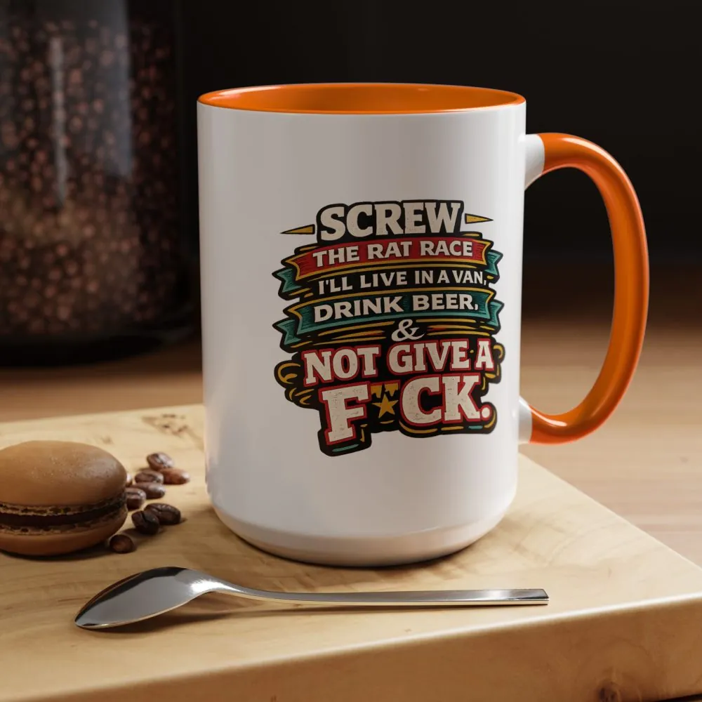 Accent Coffee Mug (11, 15oz) — "Screw The Rat Race" Design F**K-Line