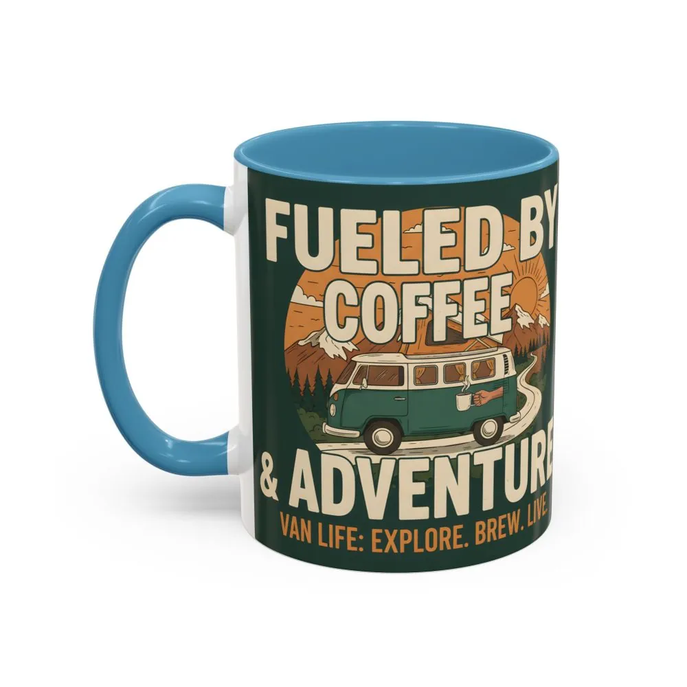 Accent Coffee Mug (11, 15oz) — "Fueled by Coffee & Adventure"