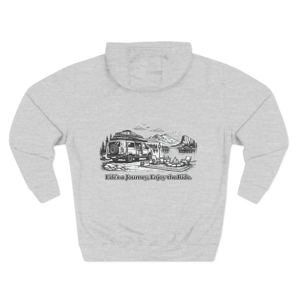 Three-Panel Fleece Hoodie - "Lifes A Journey,Enjoy The Ride" Design Minimal-Line