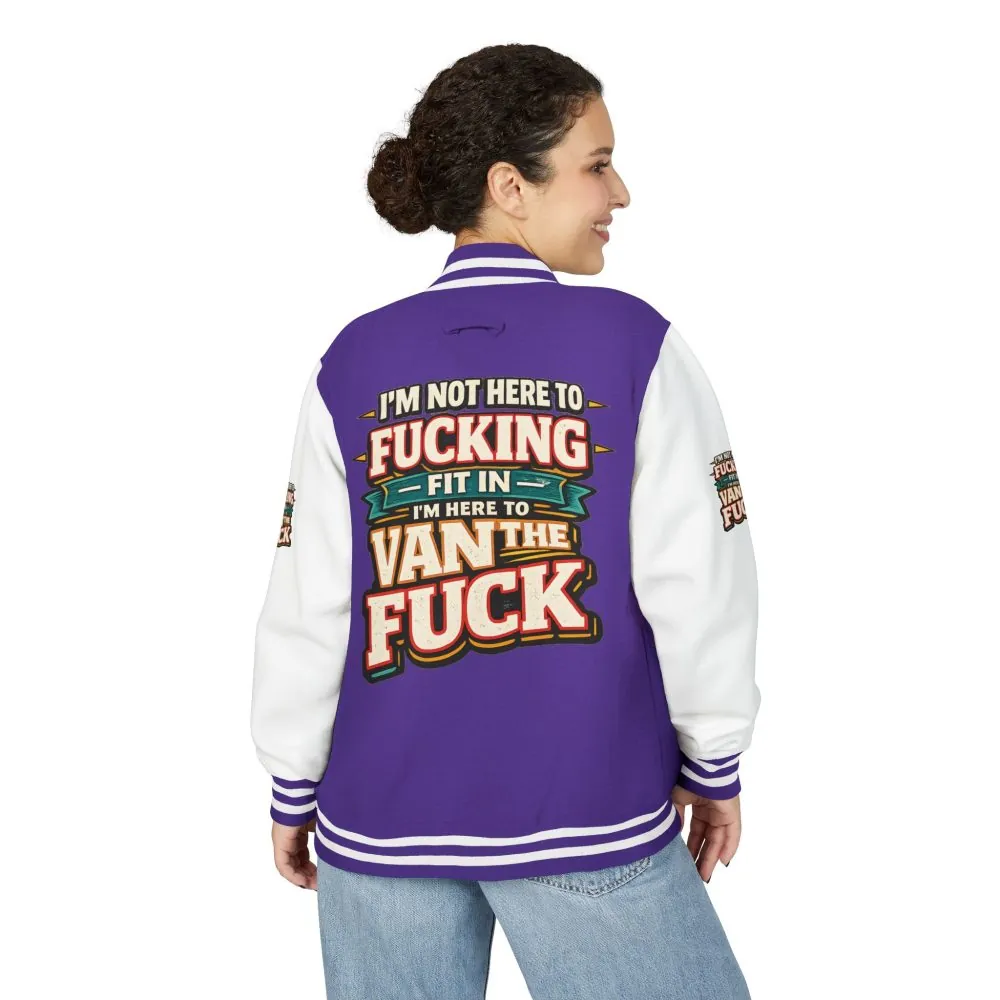 Unisex Heavyweight Letterman Jacket — "I´m Not Here To Fucking Fit In" Design F**K-Line