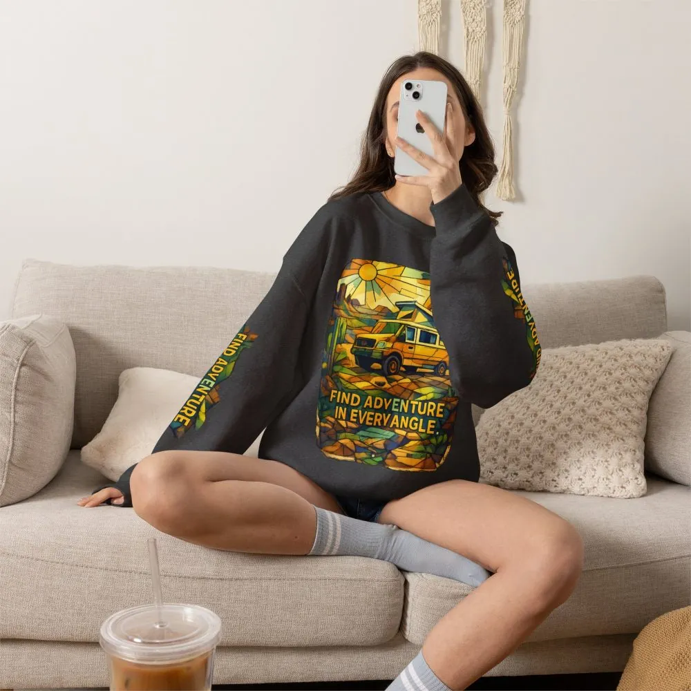 15794643784086523648_2048.jpeg Unisex Heavy Blend™ Crewneck Sweatshirt — "Find Adventure In Every Corner" Design Cubic-Line