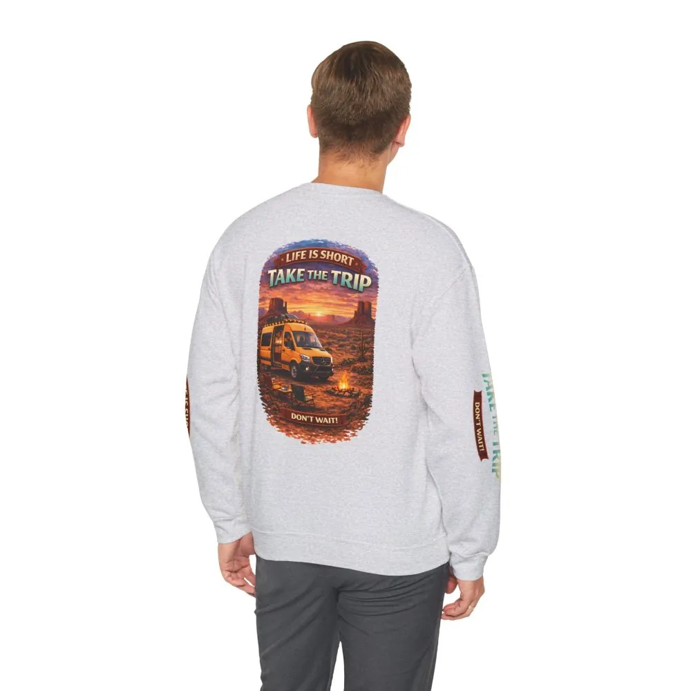 15796773921404619045_2048.jpeg Unisex Heavy Blend™ Crewneck Sweatshirt — "Live Is Short Take The Trip" Design Scenic-Line