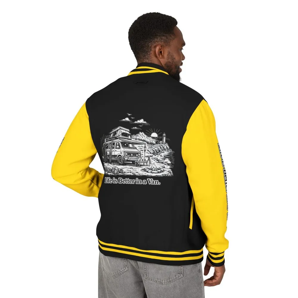 15804189524371479661_2048.jpeg Unisex Heavyweight Letterman Jacket — "Life Is Better In A Van" Travel Varsity Coat