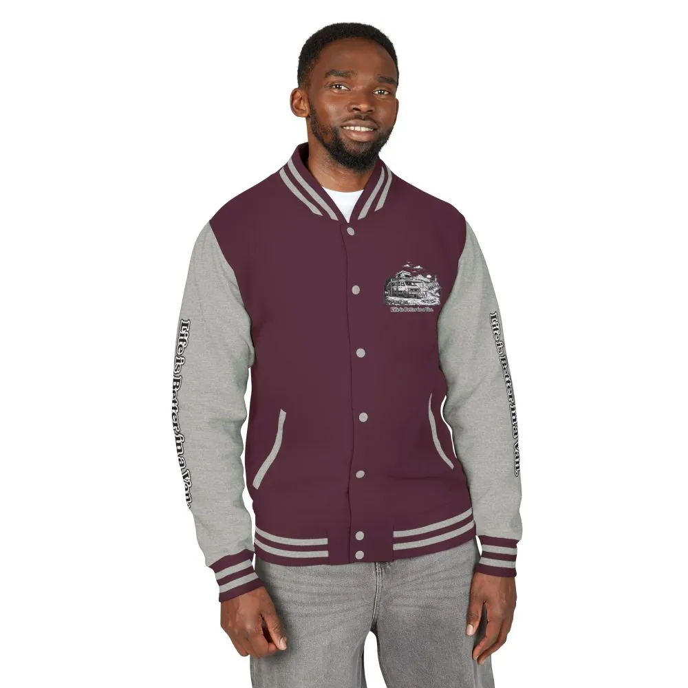 15809448241161143102_2048.jpeg Unisex Heavyweight Letterman Jacket — "Life Is Better In A Van" Travel Varsity Coat