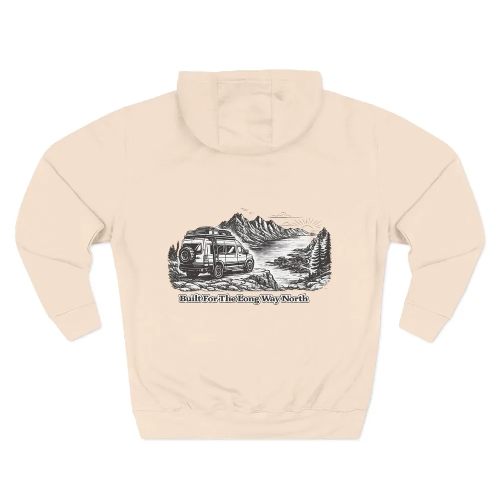 15845469967890826697_2048.jpeg Three-Panel Fleece Hoodie - "Built For The Long Way North" Design Minimal-Line