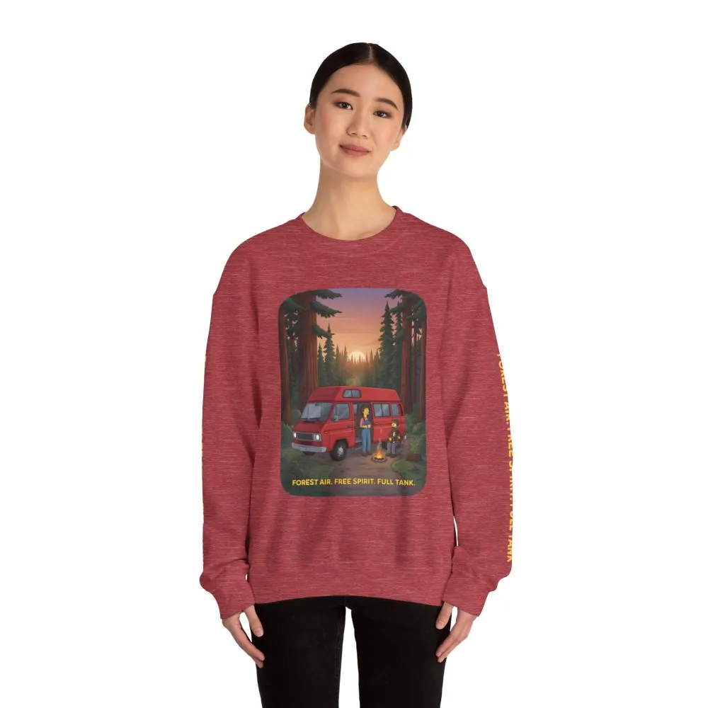 Unisex Heavy Blend™ Crewneck Sweatshirt — "Forest Air Free Spirit Full Tank" Design Sitcom-Line