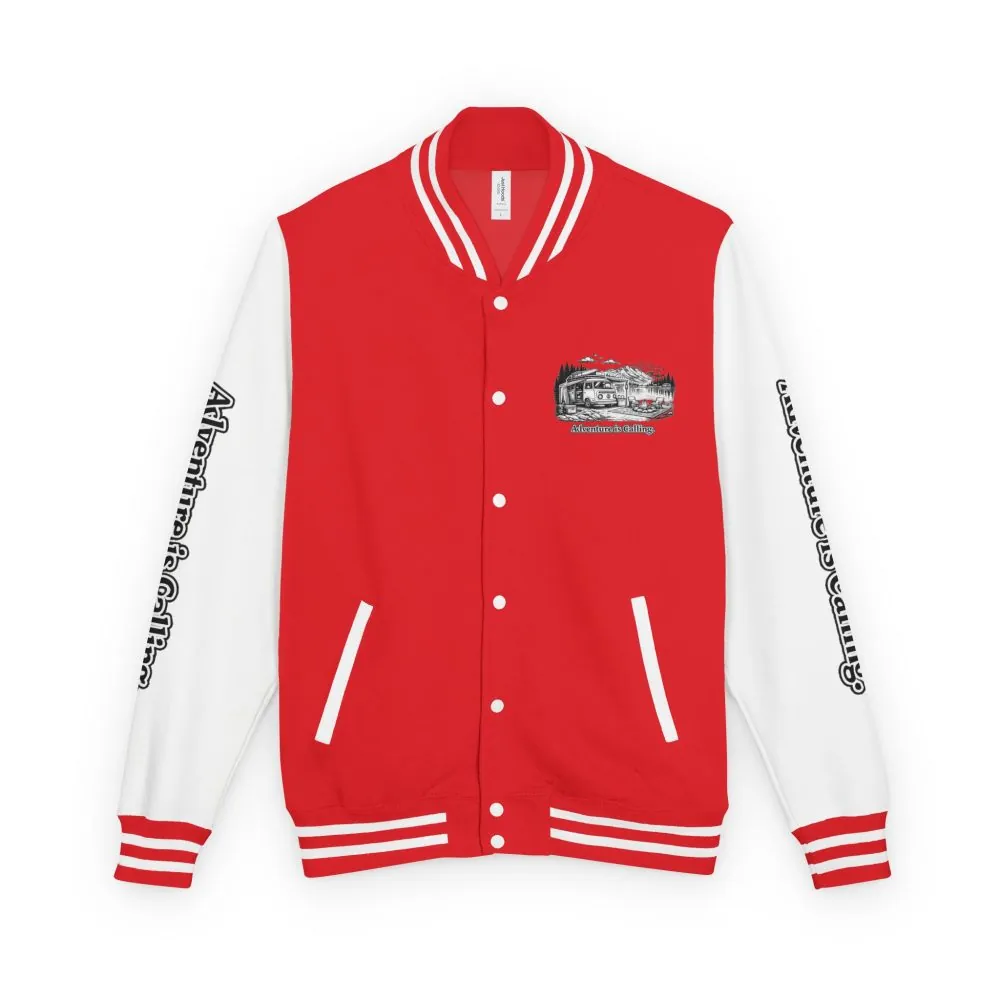 15849570955597700118_2048.jpeg Unisex Heavyweight Letterman Jacket — "Adventure Is Calling" Travel Varsity Coat