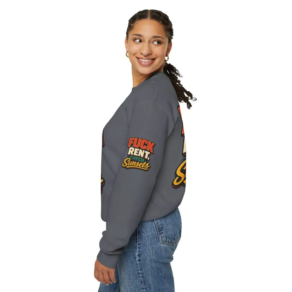15856793149973410440_2048.jpeg Unisex Heavy Blend™ Crewneck Sweatshirt — "Fuck Rent Catch Sunsets" Design F**K-Line