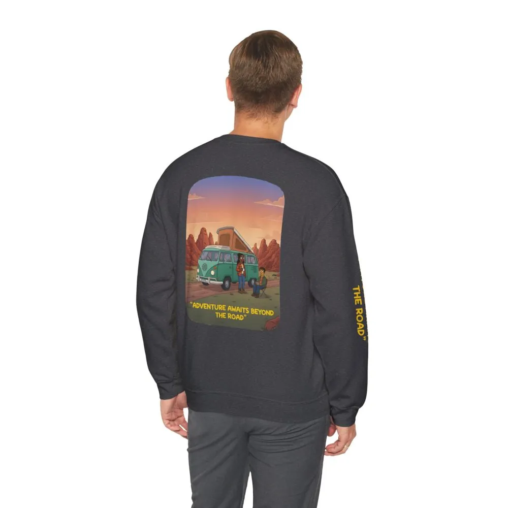 1586585648304219940_2048.jpeg Unisex Heavy Blend™ Crewneck Sweatshirt — "Adventure Awaits Beyond The Road" Design Sitcom-Line