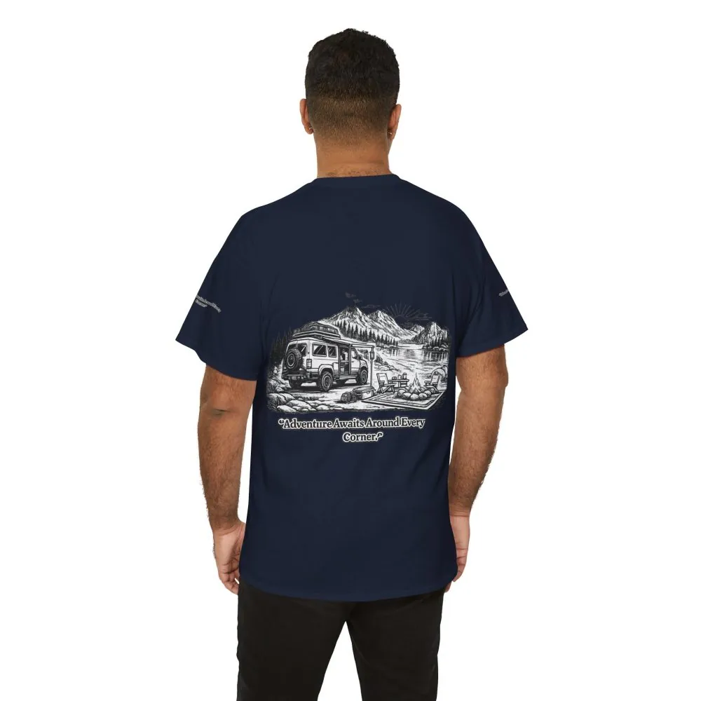 15867067930502928397_2048.jpeg Unisex Heavy Cotton Tee — "Adventure Awaits Around Every Corner" Design Minimal-Line