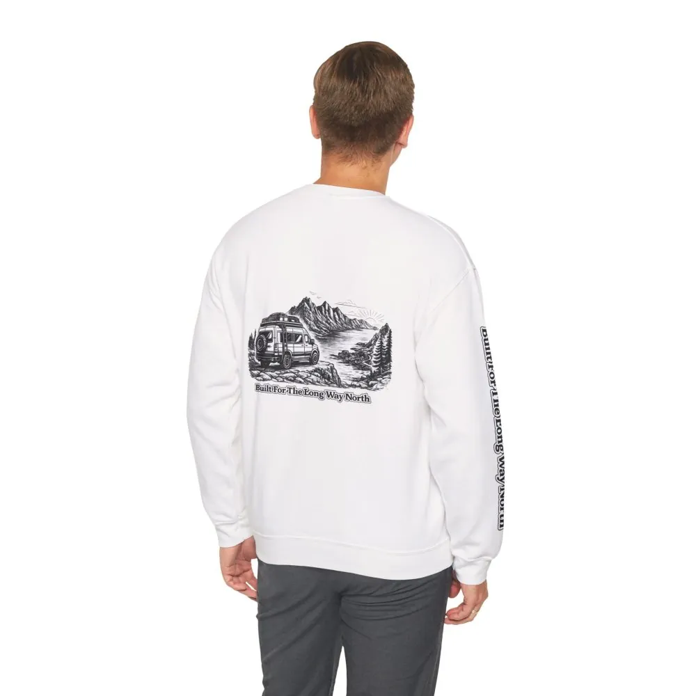15868950326106941949_2048.jpeg Unisex Heavy Blend™ Crewneck Sweatshirt — "Built For The Long Way North" Design Minimal-Line