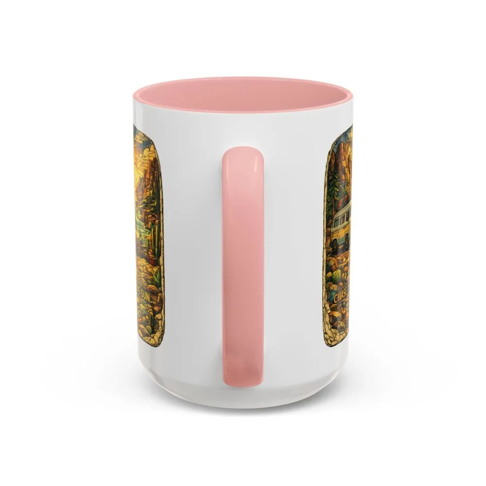 Accent Coffee Mug (11, 15oz) — "Chase The Settings Sun" Design Cubic-Line