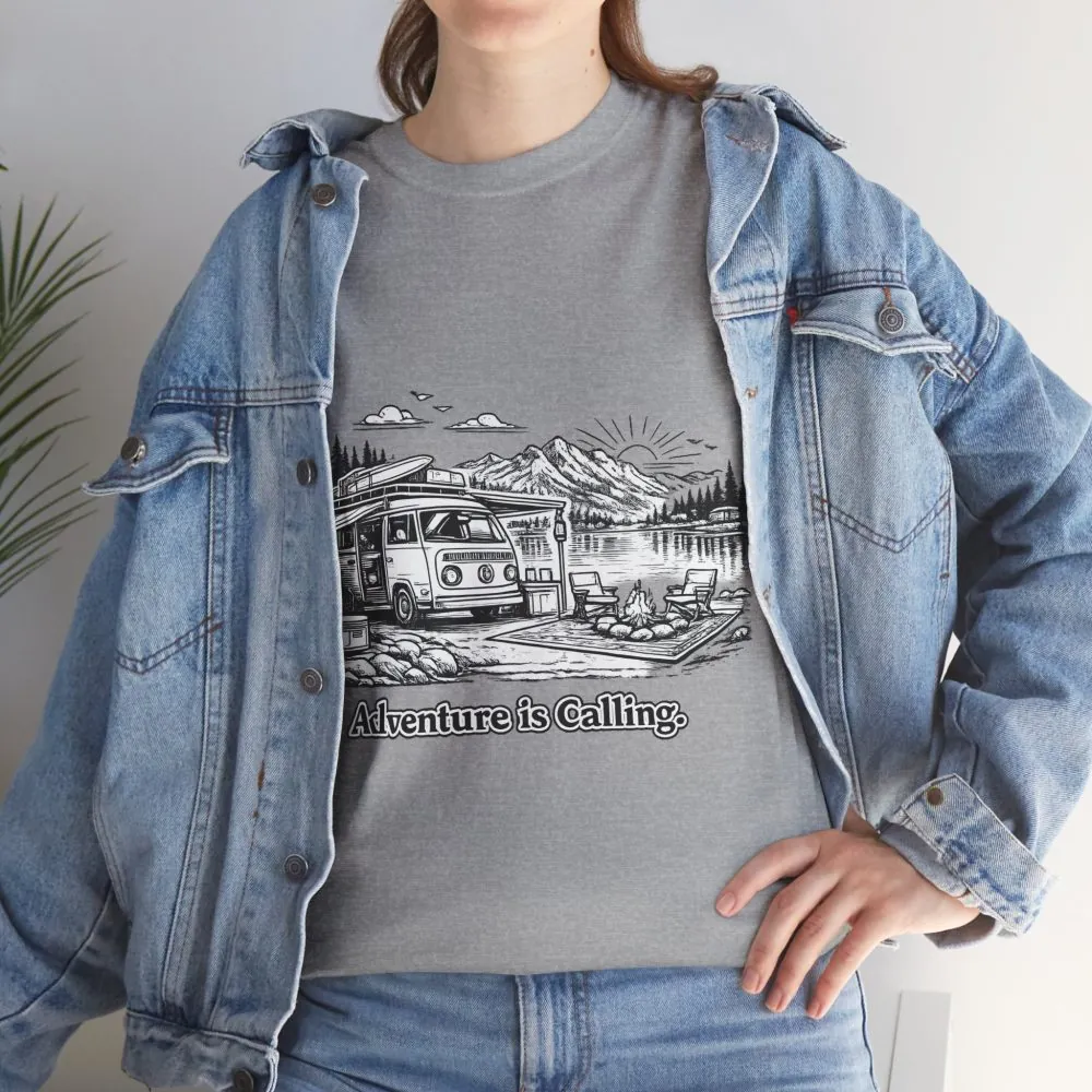 15880951965676073957_2048.jpeg Unisex Heavy Cotton Tee — "Adventure Is Calling" Design Minimal-Line