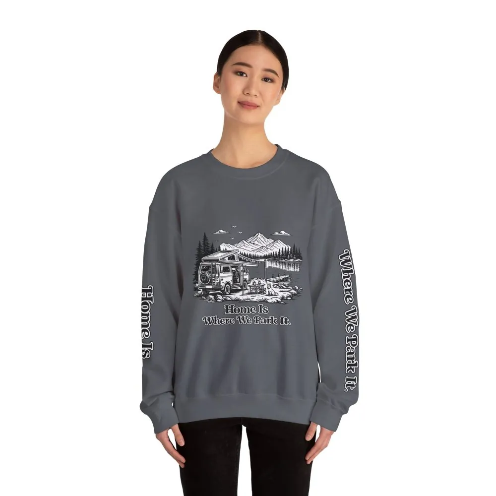 15881270793532232371_2048.jpeg Unisex Heavy Blend™ Crewneck Sweatshirt — "Home Is Where You Park It" Design Minimal-Line