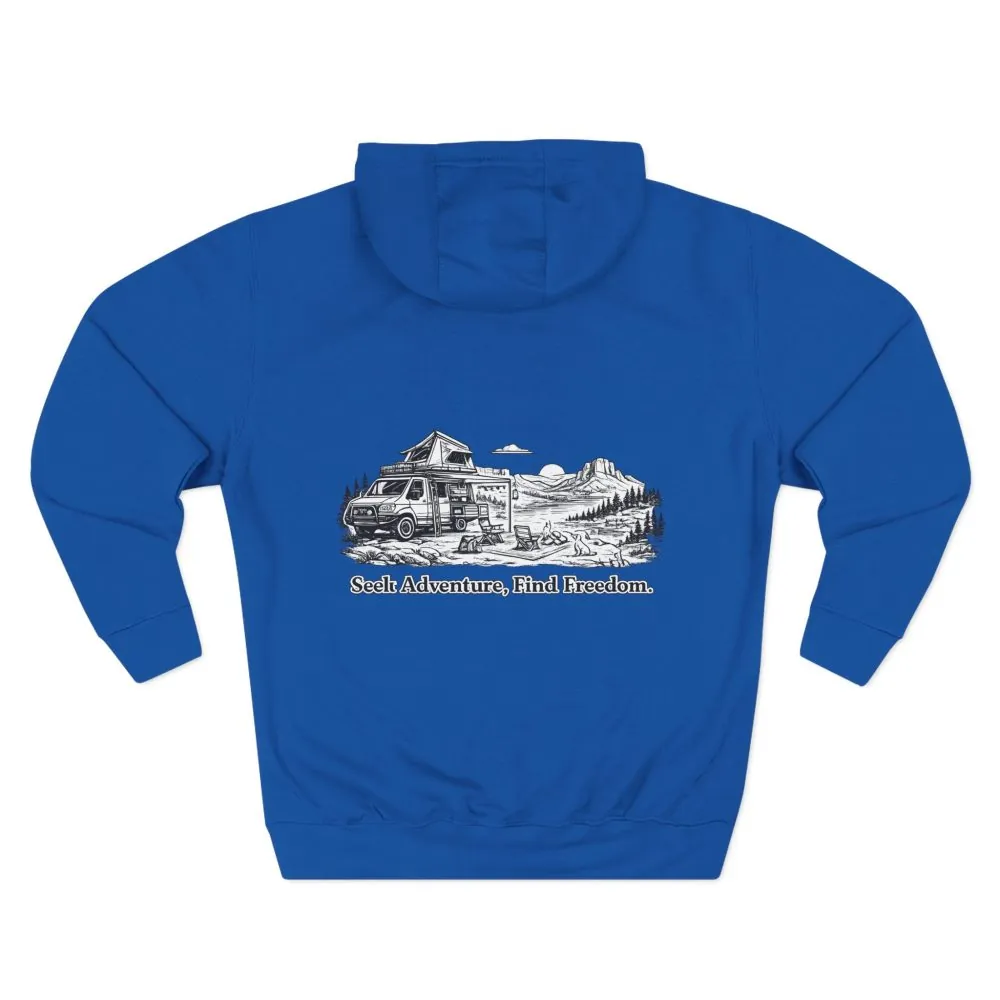 Three-Panel Fleece Hoodie - "Seek Adventure, Find Freedom" Design Minimal-Line