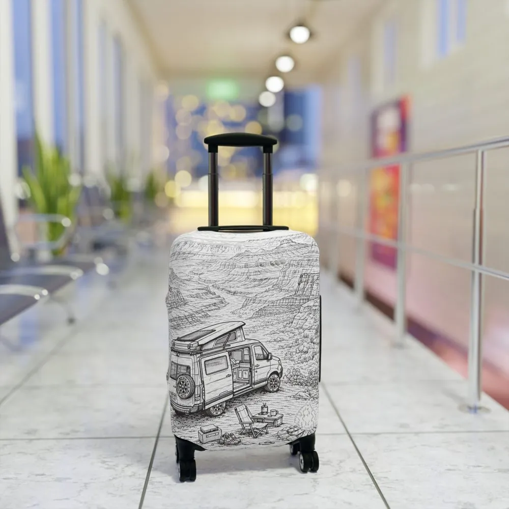Luggage Cover — Adventure Camper Sketch Travel Suitcase
