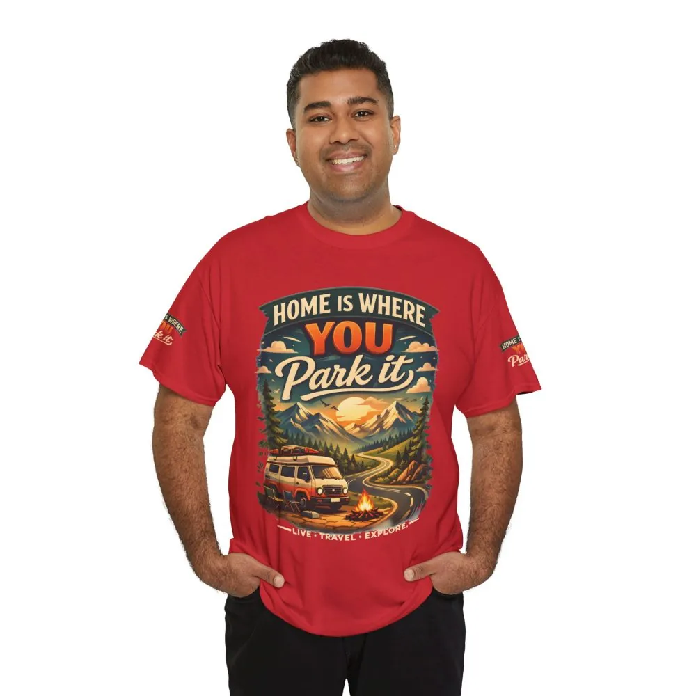 15891021630428979382_2048.jpeg Unisex Heavy Cotton Tee — "Hom Is Where You Park It" Design Scenic-Line