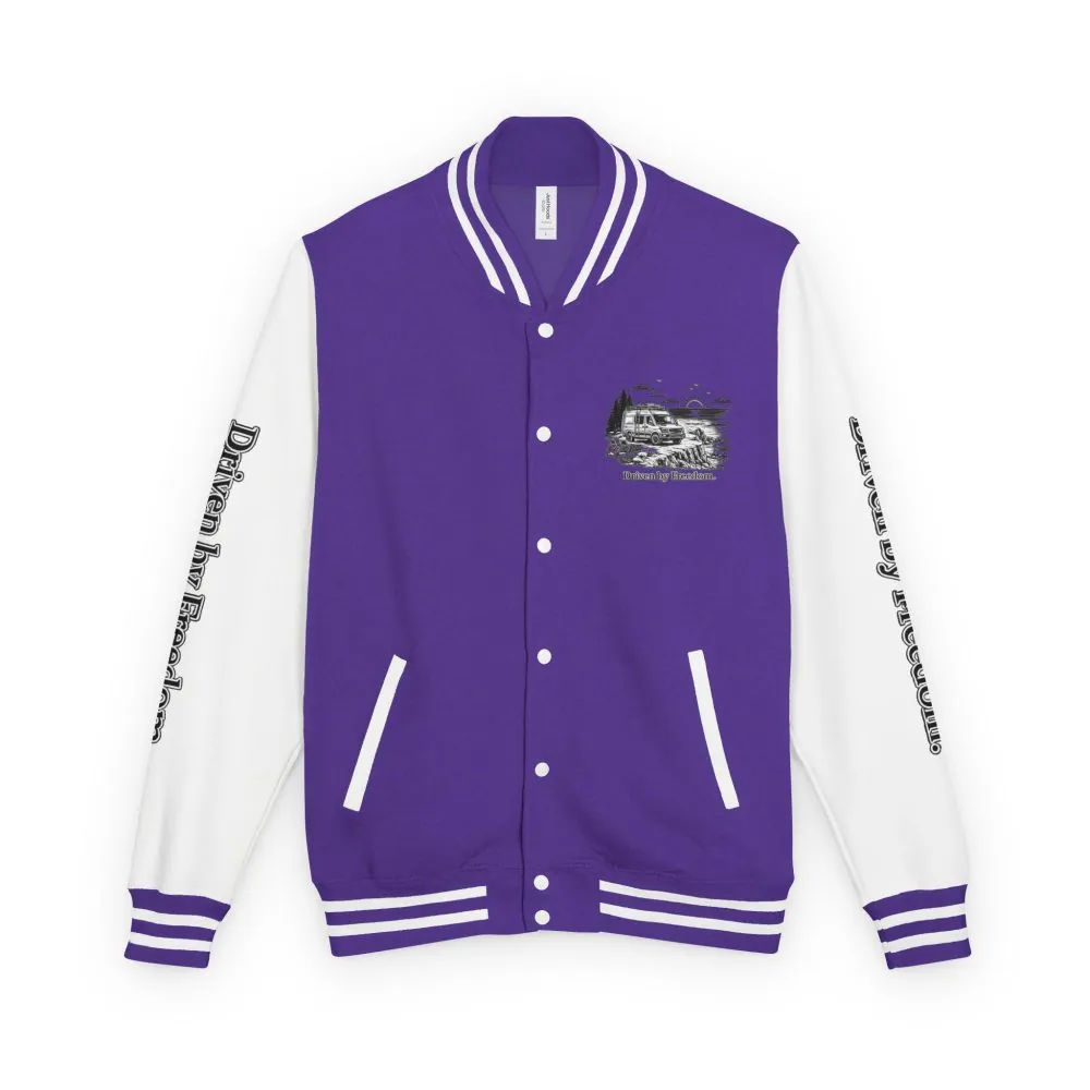 15896419108361825926_2048.jpeg Unisex Heavyweight Letterman Jacket — "Driven By freedom" Travel Varsity Coat