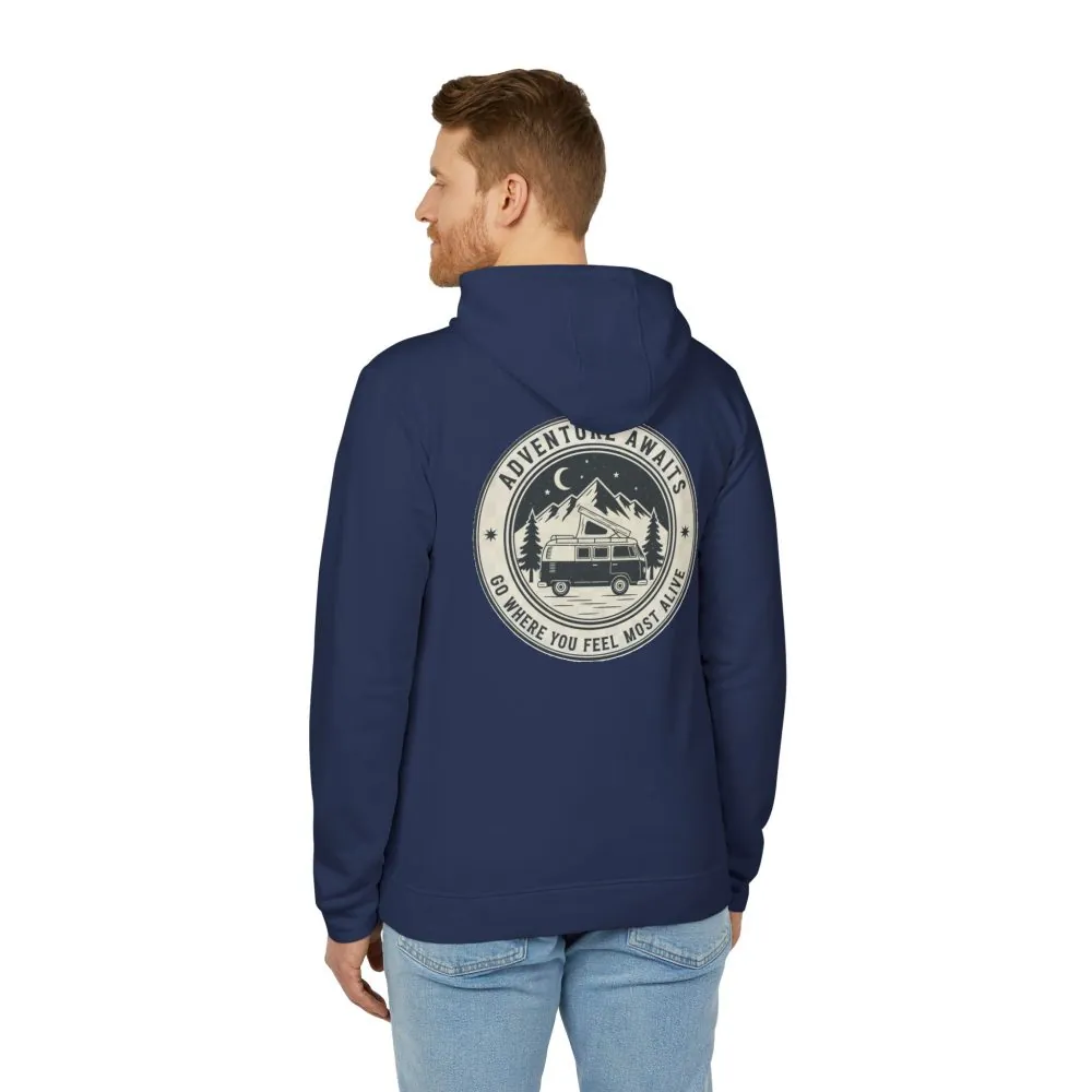 Hoodie(Adidas) — 'Adventure Awaits-Go Where You Feel Most Alive' Outdoor Travel Pullover (Only Back Printed)