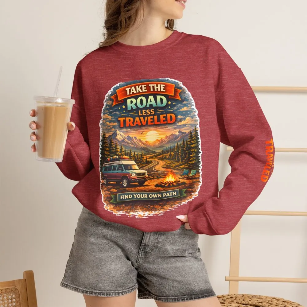 15904643143283127004_2048.jpeg Unisex Heavy Blend™ Crewneck Sweatshirt — "Take The Road Less Traveled" Design Scenic-Line