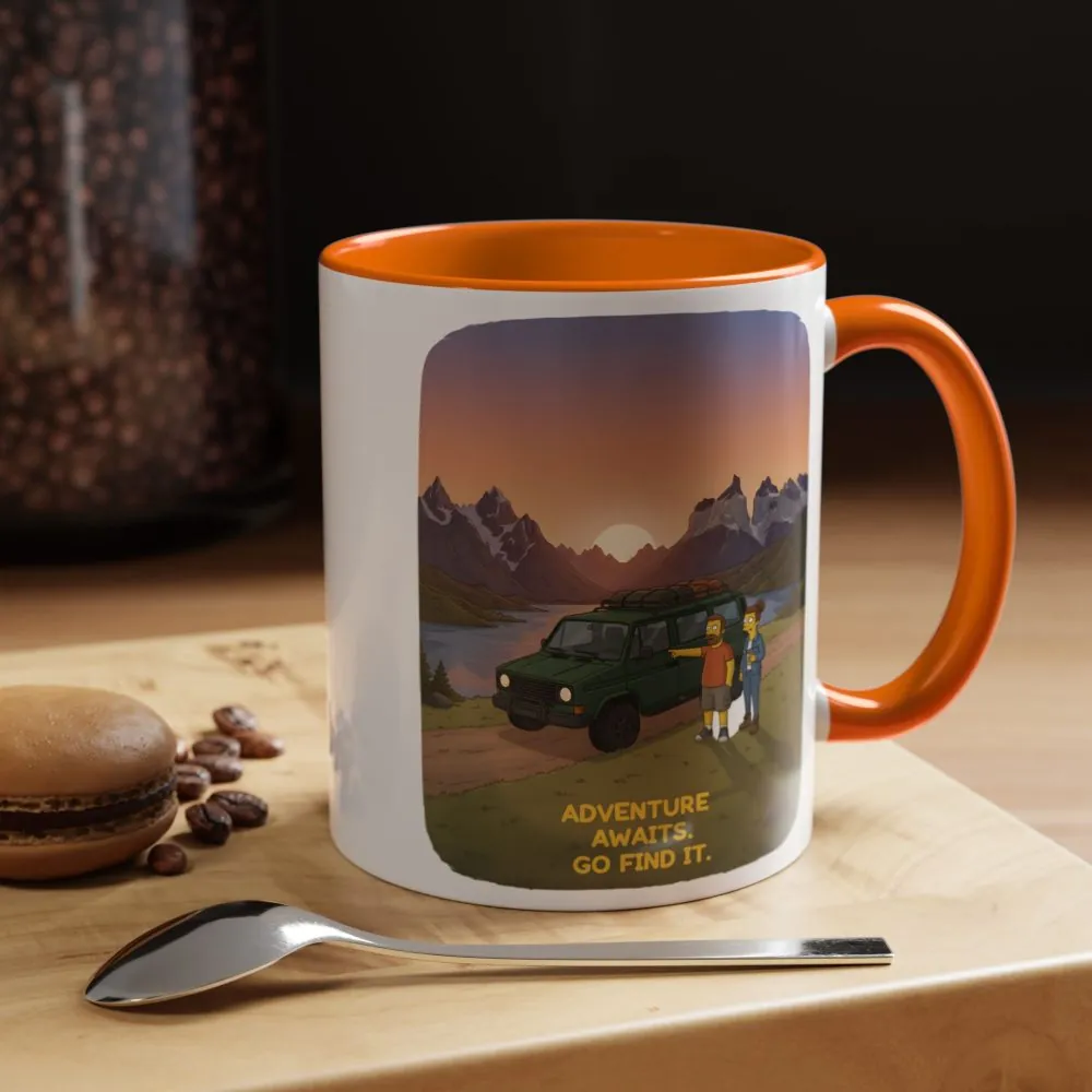 Accent Coffee Mug (11, 15oz) — "Adventure Awaits-Go Find It" Design Sitcom-Line