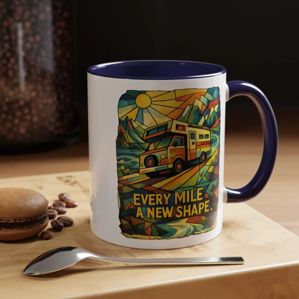Accent Coffee Mug (11, 15oz) — "Every Mile A New Shape" Design Cubic-Line