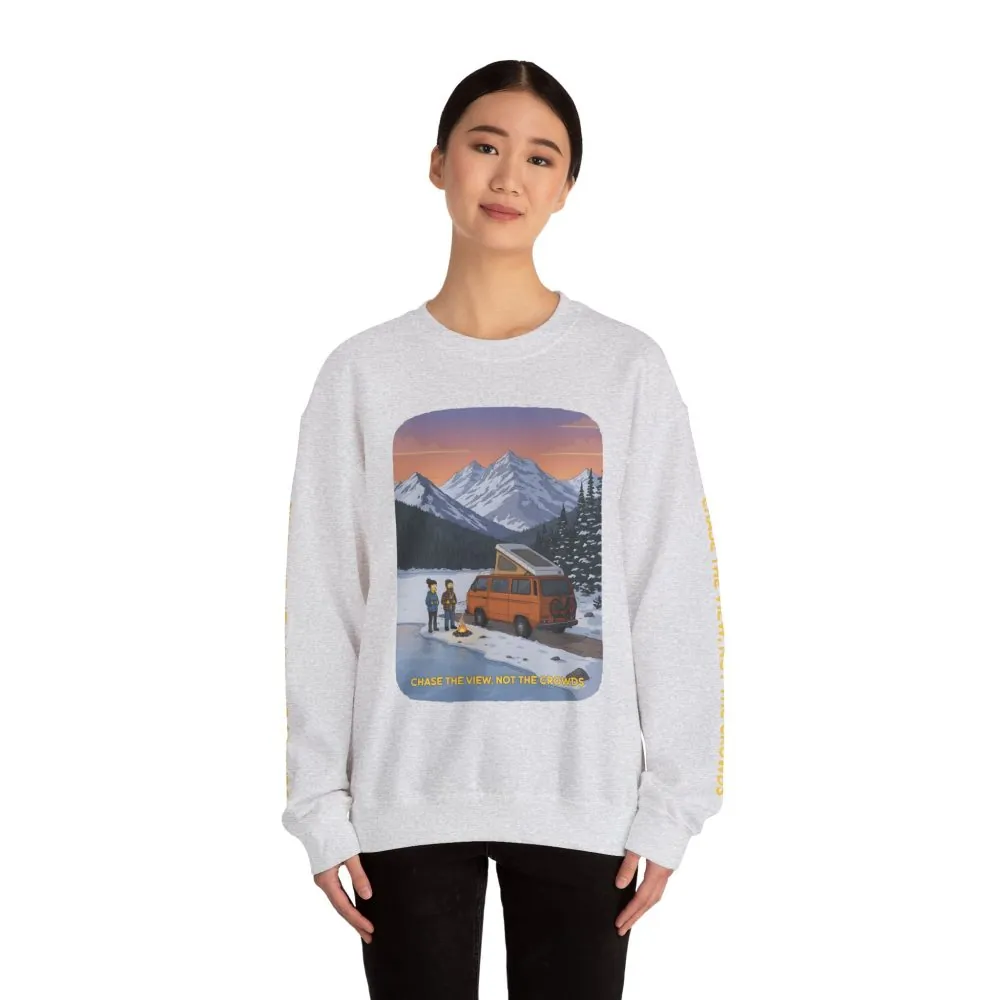 Unisex Heavy Blend™ Crewneck Sweatshirt — "Chase The Views-Not The Crowds"" Design Sitcom-Line