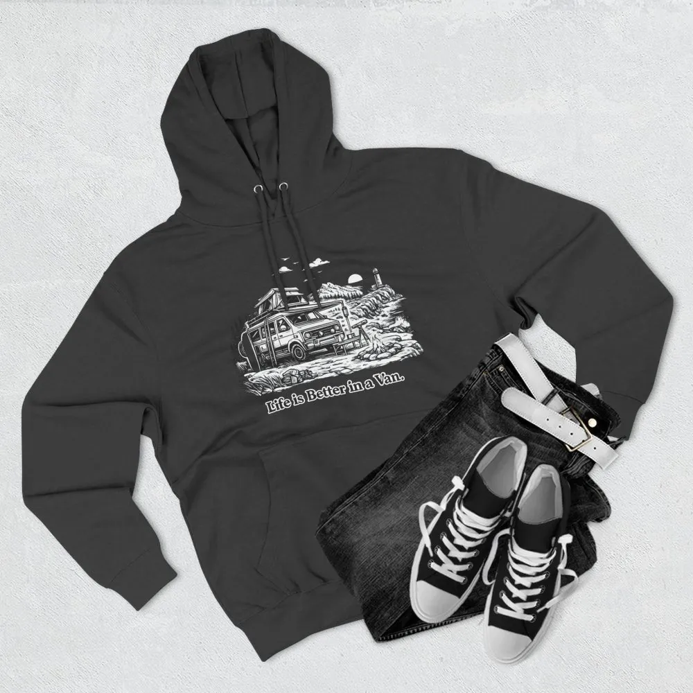 Three-Panel Fleece Hoodie - "Life Is Better In A Van" Design Minimal-Line