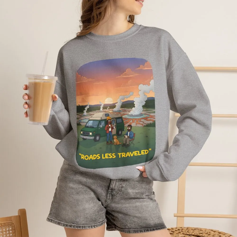1592999225141245609_2048.jpeg Unisex Heavy Blend™ Crewneck Sweatshirt — "Roads Less Traveled" Design Sitcom-Line