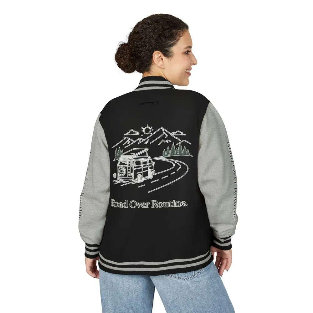 Unisex Heavyweight Letterman Jacket — "Road Over Routine" Travel Varsity Coat