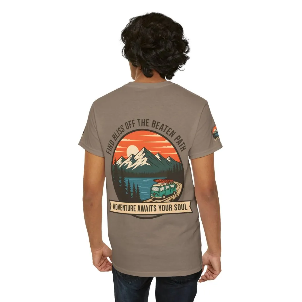 Unisex Heavy Cotton Tee — "Find Bliss Off the Beaten Path" Mountain & Camper T‑Shirt