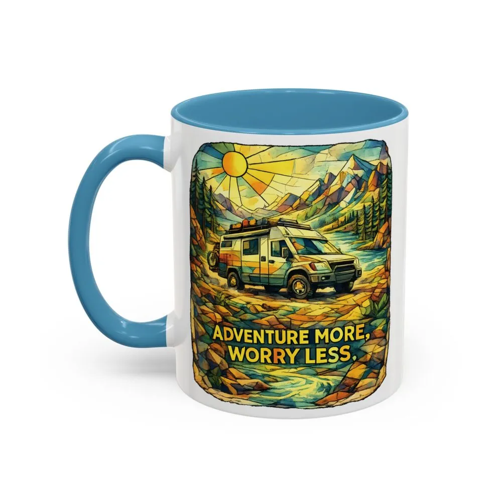 Accent Coffee Mug (11, 15oz) — "Adventure More Worry Less" Design Cubic-Line