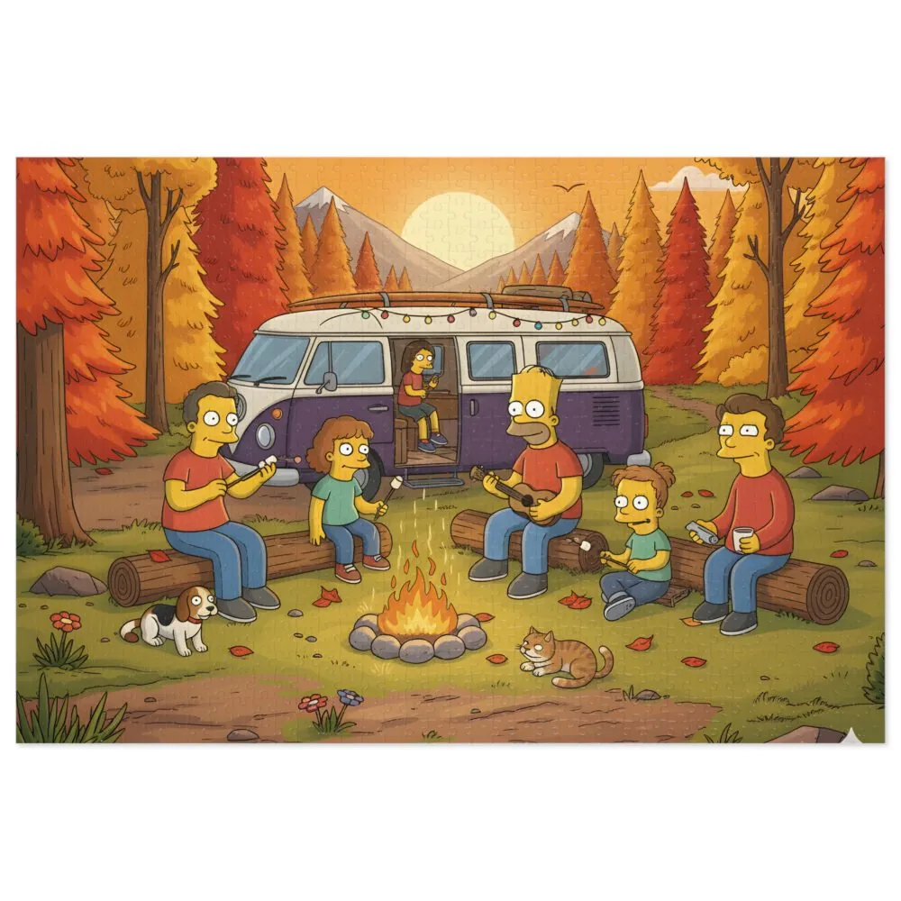 Jigsaw Puzzle with Tin — Autumn Van Bonfire Scene