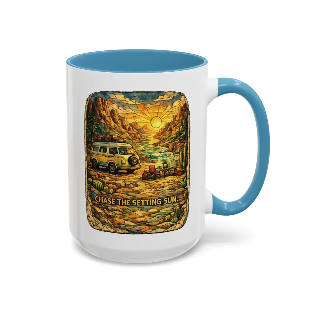 Accent Coffee Mug (11, 15oz) — "Chase The Settings Sun" Design Cubic-Line