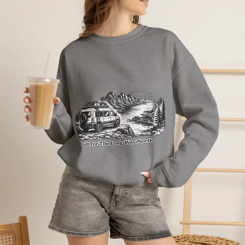 16003901063894842633_2048.jpeg Unisex Heavy Blend™ Crewneck Sweatshirt — "Built For The Long Way North" Design Minimal-Line