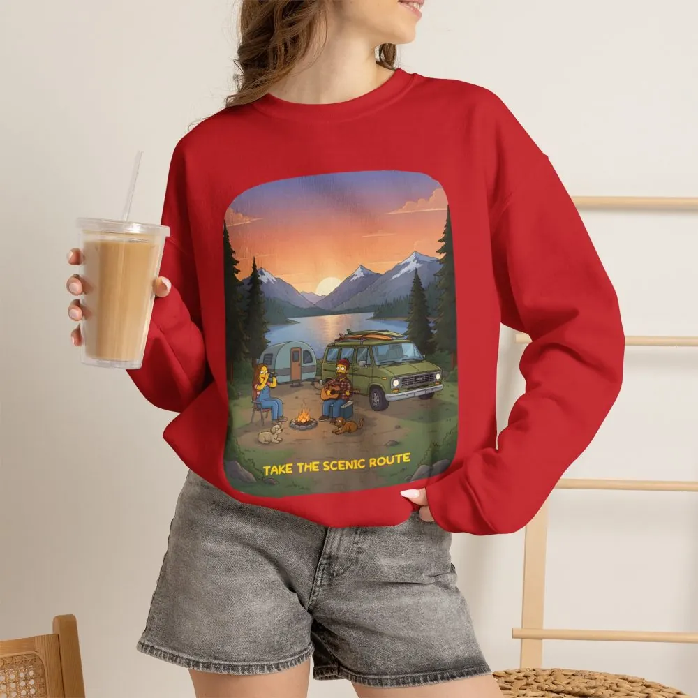 Unisex Heavy Blend™ Crewneck Sweatshirt — "Take The Scenic Route" Design Sitcom-Line