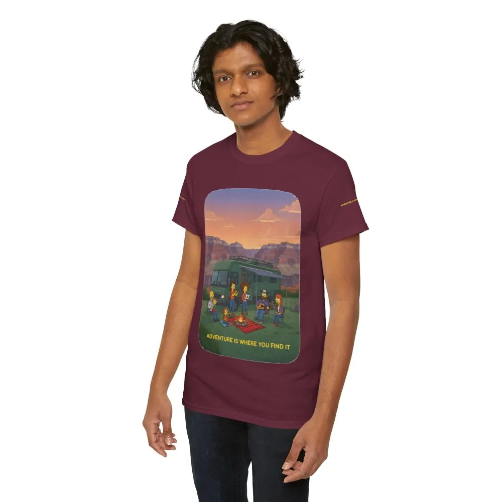 Unisex Heavy Cotton Tee — "Adventure Is Where You Find It" Design Sitcom-Line