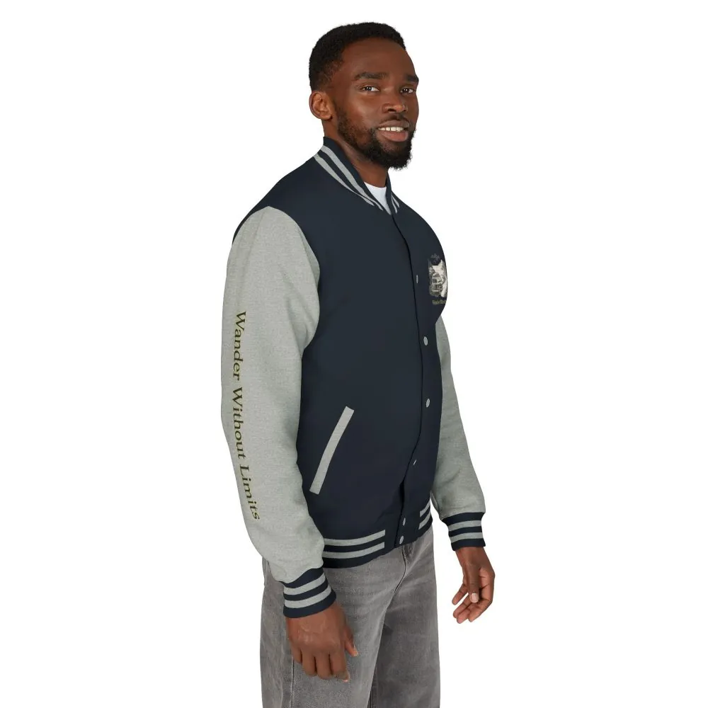 Unisex Heavyweight Letterman Jacket — "Wander Without Limits" Travel Varsity Coat
