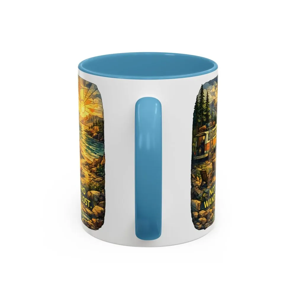 Accent Coffee Mug (11, 15oz) — "Not All Who Wander Are Lost" Design Cubic-Line