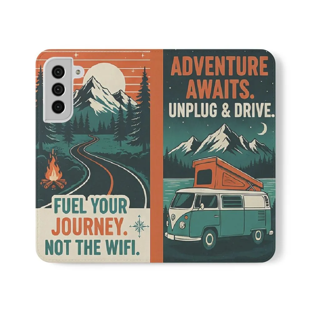 Flip Phone Case — "Adventure Awaits, Fuel Your Journey, Not the WiFi" Wallet Cover