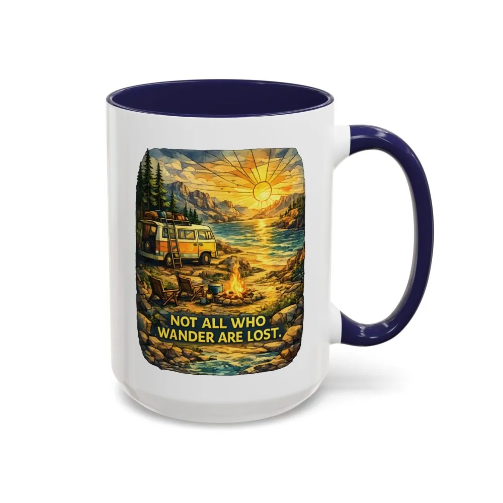 Accent Coffee Mug (11, 15oz) — "Not All Who Wander Are Lost" Design Cubic-Line