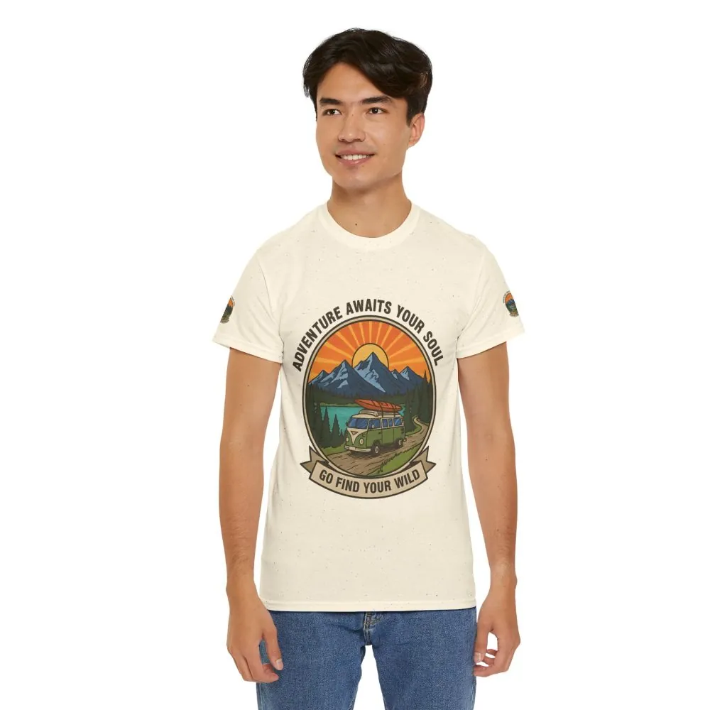 16102049899813030453_2048.jpeg Unisex Heavy Cotton Tee — “Adventure Awaits Your Soul: Go Find Your Wild” Van & Mountain Graphic