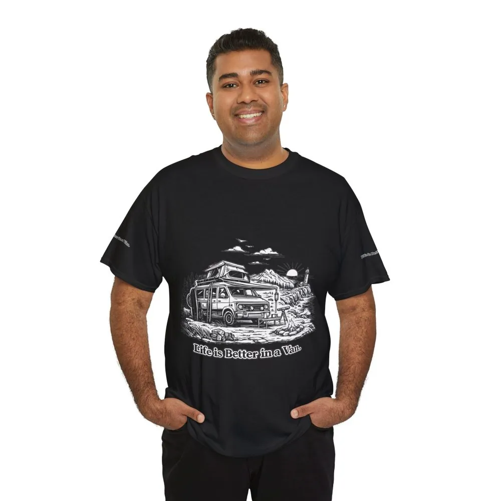 Unisex Heavy Cotton Tee — "Life Is Better In A Van" Design Minimal-Line