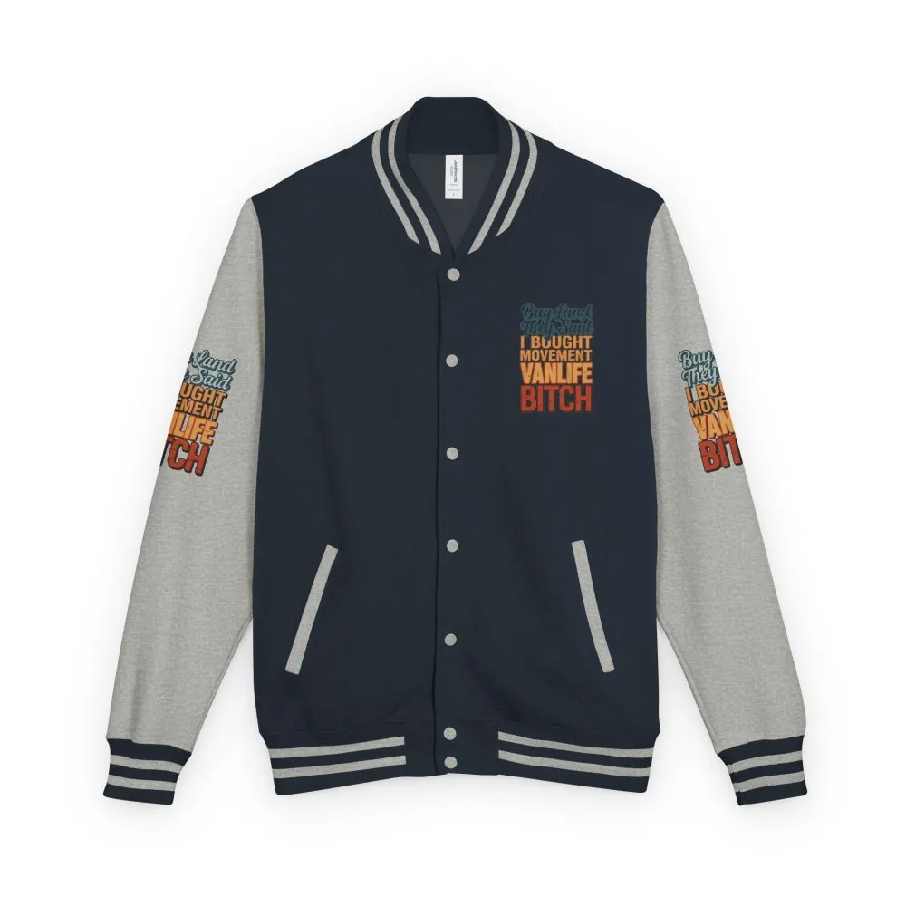 16110477996897790987_2048.jpeg Unisex Heavyweight Letterman Jacket — "Buy Land They Said" Design F**K-Line