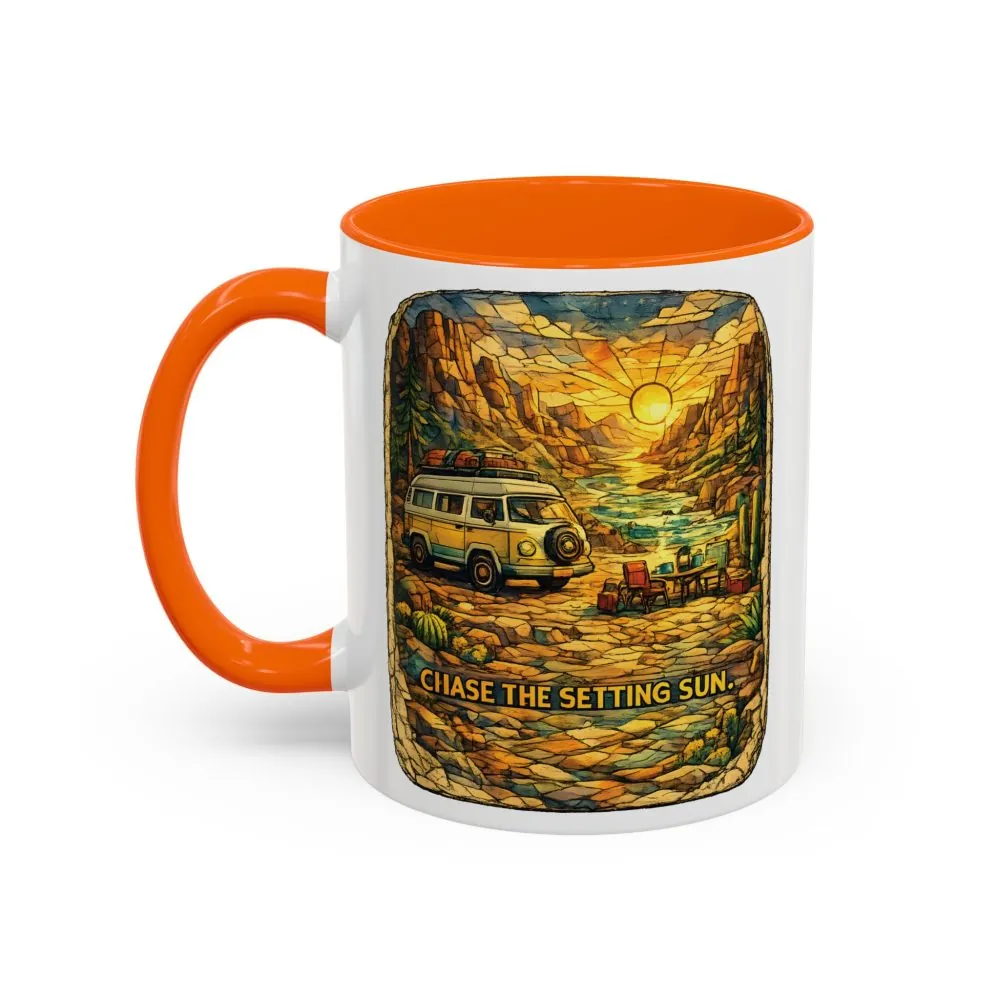 Accent Coffee Mug (11, 15oz) — "Chase The Settings Sun" Design Cubic-Line