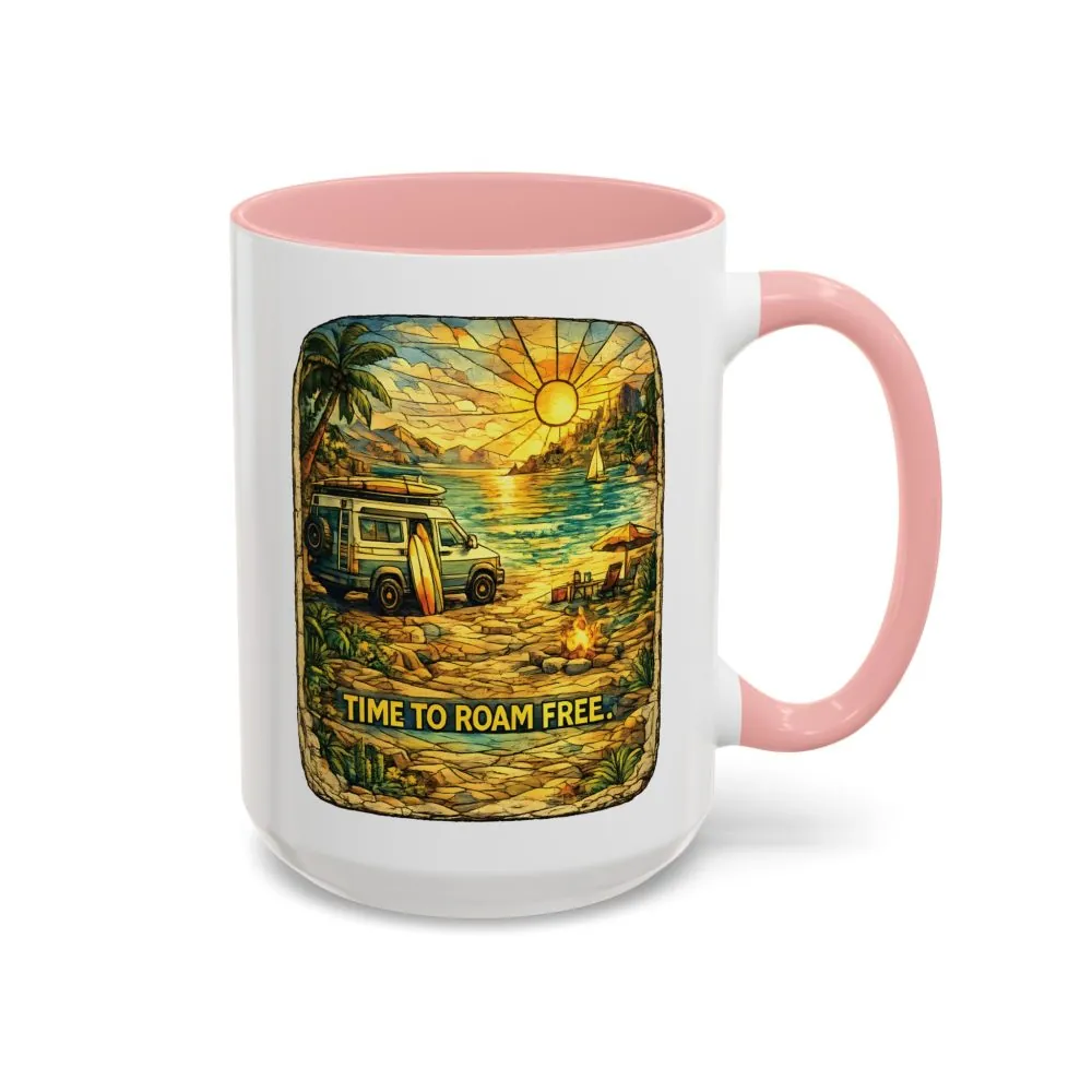 Accent Coffee Mug (11, 15oz) — "Time To Roam Free" Design Cubic-Line