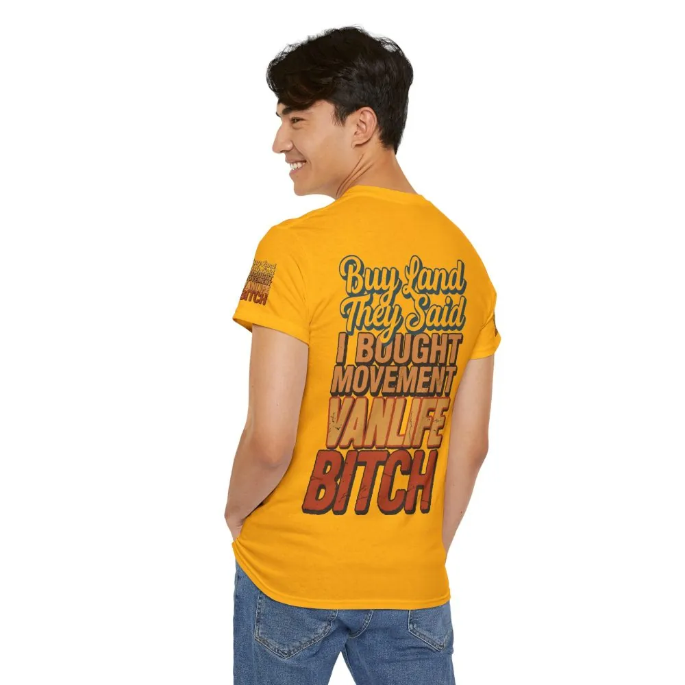 Unisex Heavy Cotton Tee — "Buy Land They Said" Design F**K-Line